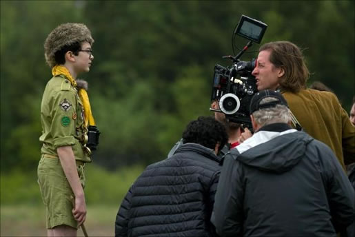 Director Wes Anderson and Jared Gilman in Moonrise Kingdom